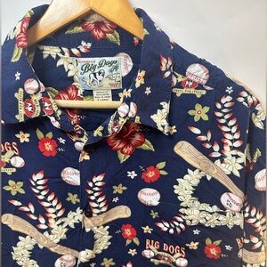 VTG Big Dogs Men’s‎ XL Baseball Hawaiian Button Down Short Sleeve Shirt Vintage